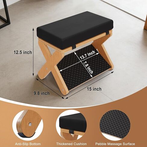 Wood X-Legs Foot Stool Ottoman, Multi-Purpose Small Ottoman with Pebble Massage Surface and Non-Slip Foot Pads，Sturdy Solid Wood Frame Padded Seat Footrest for Office，Living Room & Bedroom in Kuwait