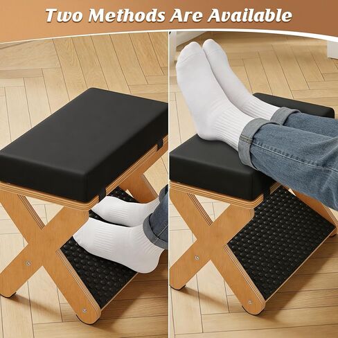 Wood X-Legs Foot Stool Ottoman, Multi-Purpose Small Ottoman with Pebble Massage Surface and Non-Slip Foot Pads，Sturdy Solid Wood Frame Padded Seat Footrest for Office，Living Room & Bedroom in Kuwait