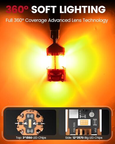 LASFIT 7440 7443 لمبة LED كهرمانية مدمجة في مقاومة فرط فلاش Canbus 7443 أضواء إشارة الانعطاف الأمامية والخلفية مع مروحة 7444na 7441 7444 7440NA W21W WY21W لمبات لا تحتاج إلى مقاوم تحميل (حزمة من 2) in Kuwait