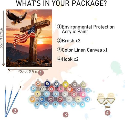 Independence Day Paint by Numbers Kit for Adults Beginner,4Th of July Acrylic Paint by Number Kits on Canvas,Bald Eagle and Cross Digital Oil Painting Art Kits for Home Decor without Frame 16x20 Inch. in Kuwait