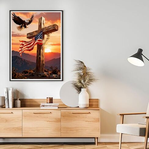 Independence Day Paint by Numbers Kit for Adults Beginner,4Th of July Acrylic Paint by Number Kits on Canvas,Bald Eagle and Cross Digital Oil Painting Art Kits for Home Decor without Frame 16x20 Inch. in Kuwait