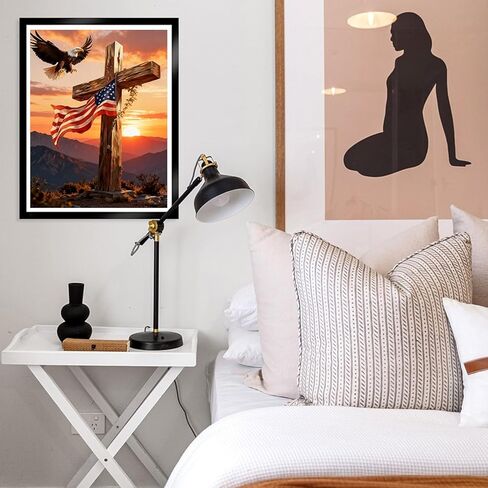 Independence Day Paint by Numbers Kit for Adults Beginner,4Th of July Acrylic Paint by Number Kits on Canvas,Bald Eagle and Cross Digital Oil Painting Art Kits for Home Decor without Frame 16x20 Inch. in Kuwait