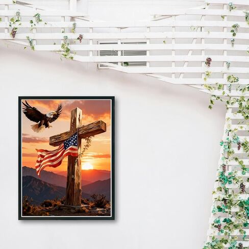 Independence Day Paint by Numbers Kit for Adults Beginner,4Th of July Acrylic Paint by Number Kits on Canvas,Bald Eagle and Cross Digital Oil Painting Art Kits for Home Decor without Frame 16x20 Inch. in Kuwait