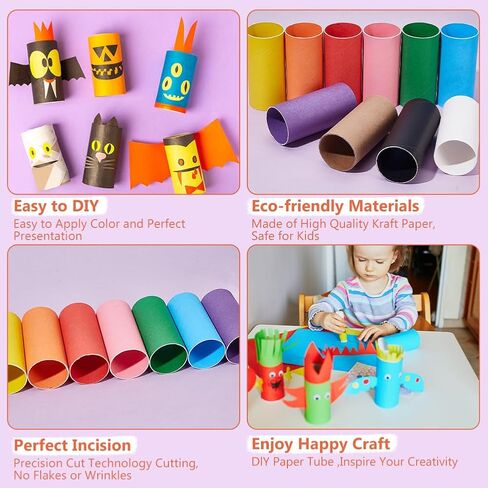 ACRNIGHEET 100Packs Cardboard Tubes for Craft, 10 Colors 3.3x1.6 Inches DIY Empty Toilet Paper Rolls, Cardboard Paper Round Tubes for DIY Projects, School Art, and Home Decor in Kuwait