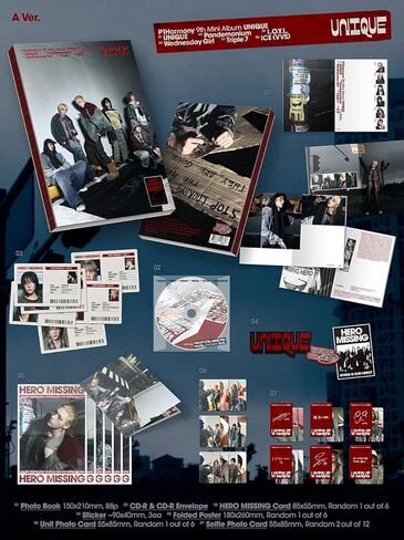 P1Harmony UNIQUE 9th Mini Album [A Ver.] Photobook + CD + 2Photocard + Unit Photocard + Hero missing card + Folded Poster (Burgundy Color) in Kuwait