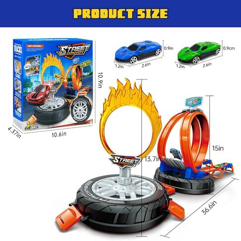 Race Car Track Set for Kids Ages 3-8，Transformable Tire Storage & Portable Handle into Race Course, Racing Toy Playset Birthday Gift for Kids Boys Girls in Kuwait