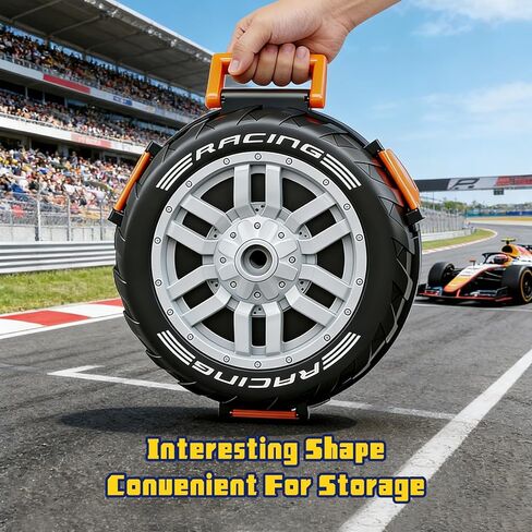 Race Car Track Set for Kids Ages 3-8，Transformable Tire Storage & Portable Handle into Race Course, Racing Toy Playset Birthday Gift for Kids Boys Girls in Kuwait