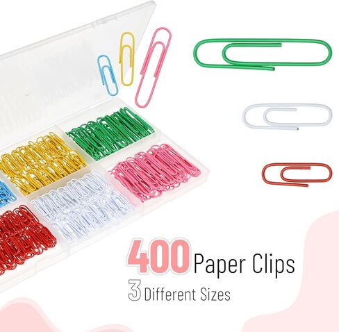 السيد Pen- مشابك ورق، 400 قطعة، أحجام متنوعة (1 بوصة، 1.3 بوصة، 2 بوصة)، مشابك ورق ملونة لطيفة مع صندوق تخزين، كبيرة وصغيرة للإشارة المرجعية، والمكتب، والمدرسة، والأعمال اليدوية، وحاملي بطاقات العمل in Kuwait