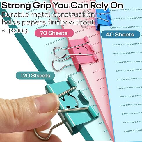 Optomni Binder Clips، 62 حزمة، أحجام متنوعة - صغيرة ومتوسطة وكبيرة، مشابك ورق معدنية ملونة للمكتب والمدرسة والمستندات والملفات والتنظيم in Kuwait