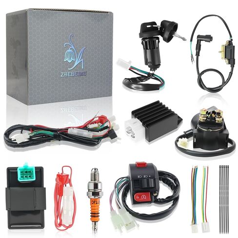 90cc Wiring Harness Complete Kit with Full Wave Regulator A7TJC Spark Plug for 50cc 70cc 90cc 110cc 125cc Chinese Mini Kids ATV Quad Buggy Go Kart 4 Wheeler with 4-Stroke Engine in Kuwait