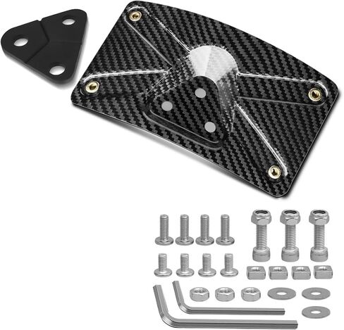 Carbon Fiber Motorcycle Curved Laydown License Plate Bracket, 4x7 in Universal Rear Fender Mount, 3 Hole Design with Rubber Gasket in Kuwait
