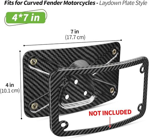 Carbon Fiber Motorcycle Curved Laydown License Plate Bracket, 4x7 in Universal Rear Fender Mount, 3 Hole Design with Rubber Gasket in Kuwait