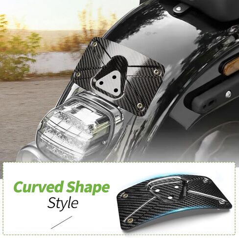 Carbon Fiber Motorcycle Curved Laydown License Plate Bracket, 4x7 in Universal Rear Fender Mount, 3 Hole Design with Rubber Gasket in Kuwait