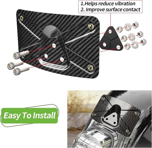 Carbon Fiber Motorcycle Curved Laydown License Plate Bracket, 4x7 in Universal Rear Fender Mount, 3 Hole Design with Rubber Gasket in Kuwait