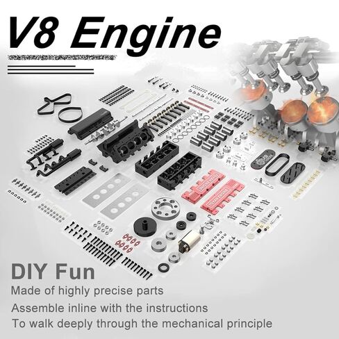 V8 Engine Kit That Works, FS-V800 1/10 Eight-Cylinder Four-Stroke Water-Cooled Nitro Engine Model for RC Car & Boat (KIT Version) in Kuwait