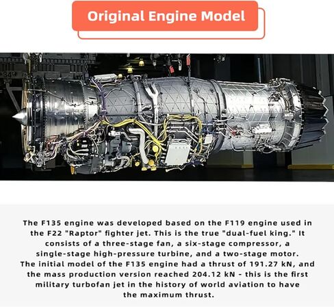 نموذج محرك توربيني من SKYMECHMAN، 1/10 DIY توربيني ميكانيكي بنسبة تجاوز صغيرة، نموذج محرك مقاتل شبح دوار مزدوج (600+ قطعة) in Kuwait