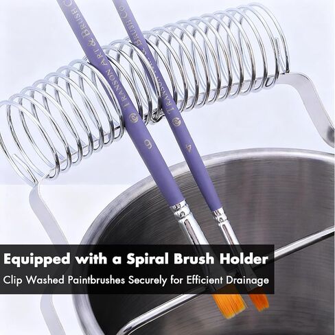 Jumbo Stainless Steel Brush Washer - Multi-Purpose Paint Brush Cleaner with Spiral Holder, Removable Sediment Grate & Handle - Compatible with Water, Turpentine, Paint Thinners in Kuwait
