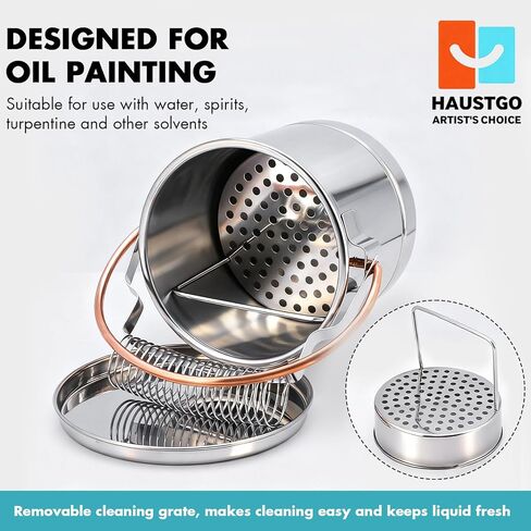 Jumbo Stainless Steel Brush Washer - Multi-Purpose Paint Brush Cleaner with Spiral Holder, Removable Sediment Grate & Handle - Compatible with Water, Turpentine, Paint Thinners in Kuwait