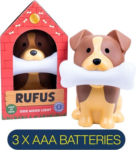 Fizz Creations Rufus The Dog Mood Light – Adorable Kawaii Night Light for Kids, Nursery, Bedroom & Office Décor – Battery Operated LED Lamp with Bone-Shaped Light – Cute Idea for Dog Lovers in Saudi Arabia