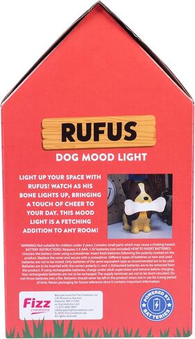 Fizz Creations Rufus The Dog Mood Light – Adorable Kawaii Night Light for Kids, Nursery, Bedroom & Office Décor – Battery Operated LED Lamp with Bone-Shaped Light – Cute Idea for Dog Lovers in Saudi Arabia