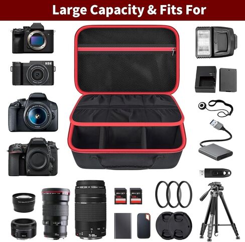 Camera Case for Canon EOS Rebel T7/R50/R6 Mark II/R100, for Sony Alpha 7 IV/ ZV-E10/ A6400/ A6700/A6100, for Nikon D7500 DSLR SLR Cameras, Bag for Lens/ Battery/ Tripod, with Shoulder Strap - Box Only in Saudi Arabia