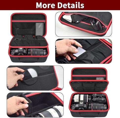 Camera Case for Canon EOS Rebel T7/R50/R6 Mark II/R100, for Sony Alpha 7 IV/ ZV-E10/ A6400/ A6700/A6100, for Nikon D7500 DSLR SLR Cameras, Bag for Lens/ Battery/ Tripod, with Shoulder Strap - Box Only in Saudi Arabia