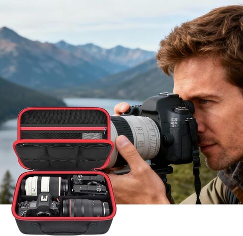 Camera Case for Canon EOS Rebel T7/R50/R6 Mark II/R100, for Sony Alpha 7 IV/ ZV-E10/ A6400/ A6700/A6100, for Nikon D7500 DSLR SLR Cameras, Bag for Lens/ Battery/ Tripod, with Shoulder Strap - Box Only in Saudi Arabia