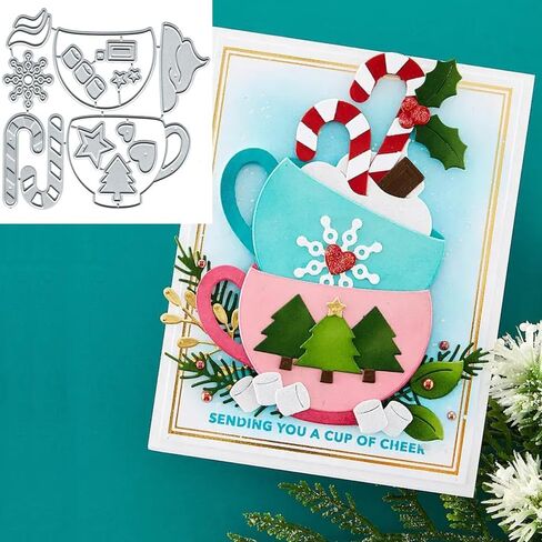 2pcs/Set Christmas Cups Metal Die Cuts, Snowflake Cups Frame Cutting Dies Stencils Card Paper Craft DIY Template Cutting Dies Album Embossing Paper Dies for Card Making Scrapbooking in Kuwait