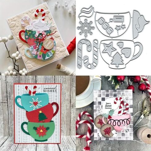 2pcs/Set Christmas Cups Metal Die Cuts, Snowflake Cups Frame Cutting Dies Stencils Card Paper Craft DIY Template Cutting Dies Album Embossing Paper Dies for Card Making Scrapbooking in Kuwait
