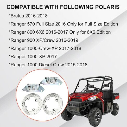 مجموعة ماسكات الفرامل الأمامية اليسرى اليمنى وأقراص الفرامل الدوارة الأمامية المتوافقة مع Polaris Ranger 570 800 900 1000 Crew Diesel Brutus OE # 1912496 1912497 5254999 in Kuwait