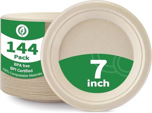 100% Compostable 9 Inch Paper Plates [150-Pack] - Heavy Duty Disposable Dinner Plates Made of Natural Bagasse, Biodegradable & Eco-Friendly for Parties, Wedding, Catering in Kuwait