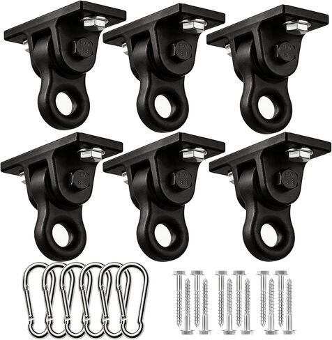 Heavy Duty Swing Hangers for Porch Wooden Sets Playground, 5000 lb Anti-Rust Aluminum Alloy Swing Hooks with Double Bearings Smooth Silent Rotation, Indoor Outdoor Hardware Kit Black 6 Pack in Kuwait