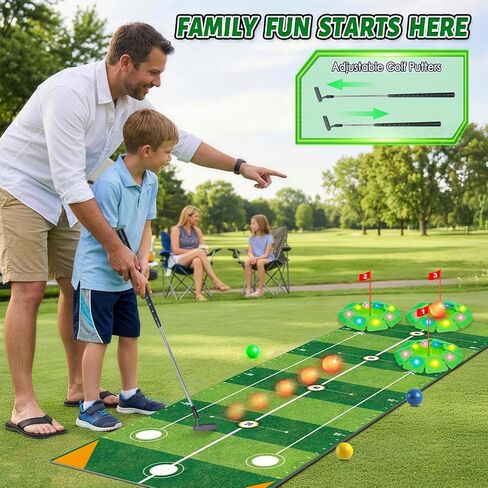 VATOS Kids Golf Toy Set - Light Up Golf Game with 6.5ft Putting Mat, Golf Putter, 3 Holes, 4 Balls (2 Glow Balls), Indoor Outdoor Yard Family Glofer Game, Birthday Gifts for Boys Girls Ages 3-8 in Kuwait