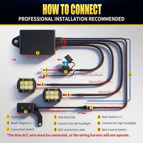 JHE Motorcycle Led Light Wiring Harness Kit,Driving Light Switch, With Waterproof Motorcycle Light Switch, Used To Control Led Light Bar/Driving Light/Fog Light Wiring Harness For Motocycle,3 MODE. in Kuwait