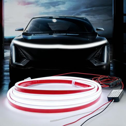 شريط إضاءة LED لغطاء محرك السيارة Car Scan Star، 79 بوصة 12 فولت مرن مقاوم للماء للسيارة، ملحقات تزيين غطاء المحرك العالمي للسيارات وسيارات الدفع الرباعي والشاحنات، تأثير بدء المسح الديناميكي (أبيض) in Kuwait