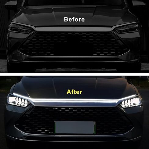 شريط إضاءة LED لغطاء محرك السيارة Car Scan Star، 79 بوصة 12 فولت مرن مقاوم للماء للسيارة، ملحقات تزيين غطاء المحرك العالمي للسيارات وسيارات الدفع الرباعي والشاحنات، تأثير بدء المسح الديناميكي (أبيض) in Kuwait