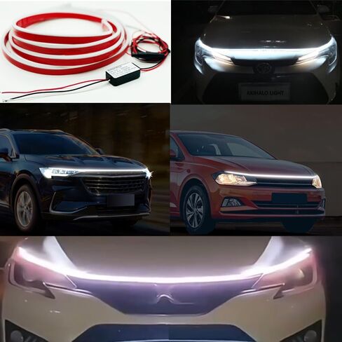 شريط إضاءة LED لغطاء محرك السيارة Car Scan Star، 79 بوصة 12 فولت مرن مقاوم للماء للسيارة، ملحقات تزيين غطاء المحرك العالمي للسيارات وسيارات الدفع الرباعي والشاحنات، تأثير بدء المسح الديناميكي (أبيض) in Kuwait