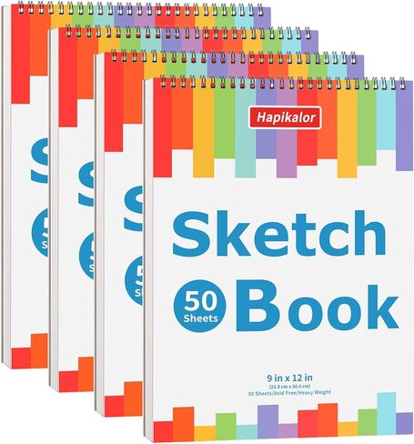 4 Pack 9x12 Sketch Book Spiral Bound, 50 Sheets Each 100gsm/68lb Acid-Free Drawing Paper, Lay-Flat Art Sketch Pad for Dry Media, Pencil, Charcoal, Sketching & Practice, School Supplies for Kids Adults in Saudi Arabia