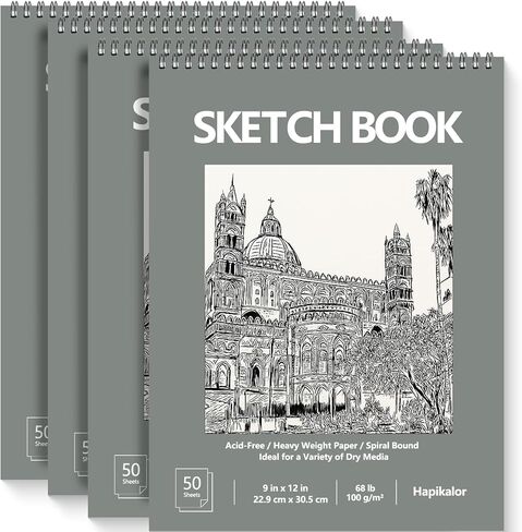 4 Pack 9x12 Sketch Book Spiral Bound, 50 Sheets Each 100gsm/68lb Acid-Free Drawing Paper, Lay-Flat Art Sketch Pad for Dry Media, Pencil, Charcoal, Sketching & Practice, School Supplies for Kids Adults in Saudi Arabia
