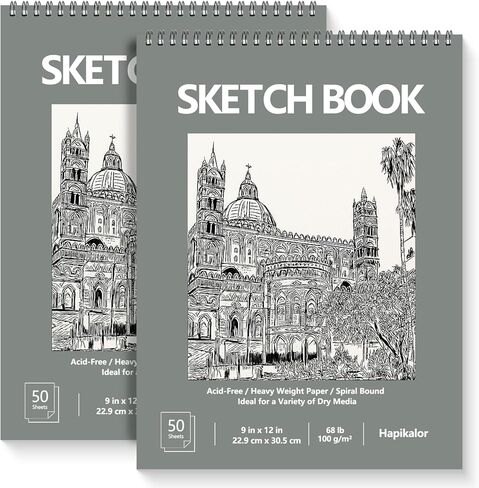 4 Pack 9x12 Sketch Book Spiral Bound, 50 Sheets Each 100gsm/68lb Acid-Free Drawing Paper, Lay-Flat Art Sketch Pad for Dry Media, Pencil, Charcoal, Sketching & Practice, School Supplies for Kids Adults in Saudi Arabia