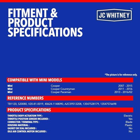 JC Whitney JFBAJCWTHB00283 Electronic Throttle Body - Compatible with Mini Cooper 2007-2015, Cooper Countryman 2011-2016, Cooper Paceman 2013-2016 - 1.6L in Kuwait