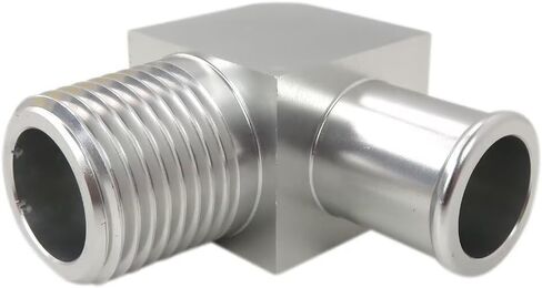 Homesweet Chrome Aluminum 90 Deg Heater Hose Connector - 1/2" NPT Thread to 5/8" Hose Barb - Billet Aluminum Construction Universal Replacement Compatible with Heater Hose Systems in Kuwait