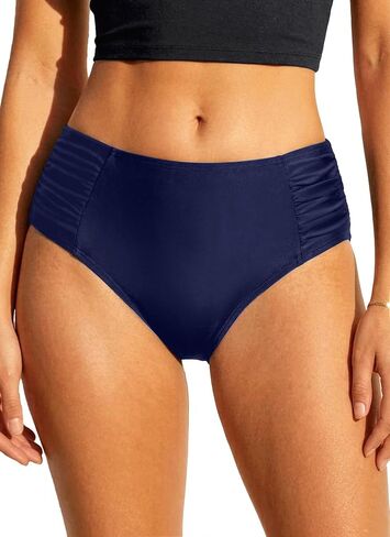 Tempt Me Women Blue Green Bikini Bottoms Mid Waist Ruched Bathing Suit Swimsuit Full Coverage Swim Bottom M in Saudi Arabia