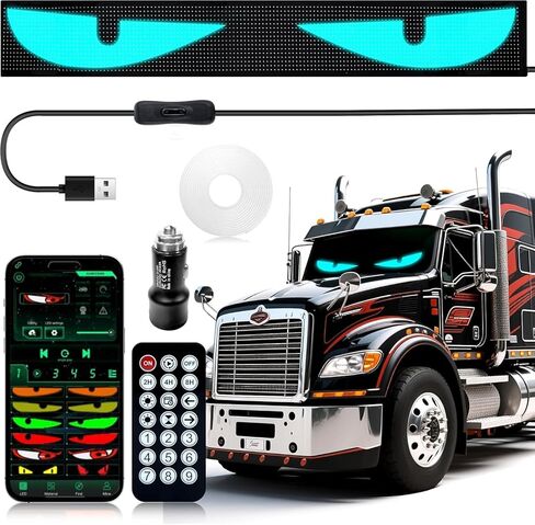 69.4"*7.56" Heavy-Duty Truck LED Devil's Eye Light Bar - Professional Grade Programmable Dynamic Lighting System with Dual Bluetooth APP & Remote Control - for Semi-Truck/Windshield Modification in Kuwait