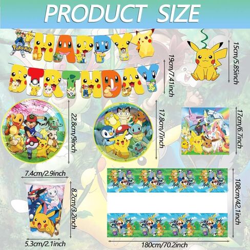 118 Pcs anime Birthday Party Supplies Set, anime Theme: 1Banner, 20Cups, 6Hanging Swirls, 30(Spoons+Forks+Knives), 1Tablecloth, 20Plates(9 inch), 20Plates(7 inch), 20Napkins in Kuwait