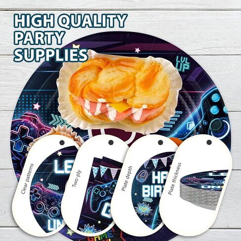 96 Pcs Video Game 9th Birthday Party Decoration Level 9 Happy Birthday Plates and Napkins Blue Neon Game On Theme Tableware Set for Boys 9 Years Old Party Supplies, Serves 24 in Kuwait