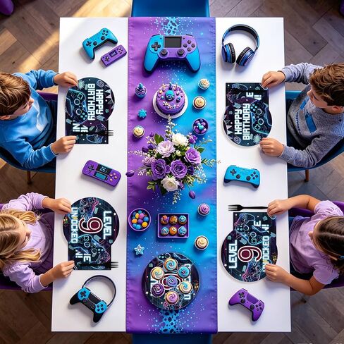 96 Pcs Video Game 9th Birthday Party Decoration Level 9 Happy Birthday Plates and Napkins Blue Neon Game On Theme Tableware Set for Boys 9 Years Old Party Supplies, Serves 24 in Kuwait