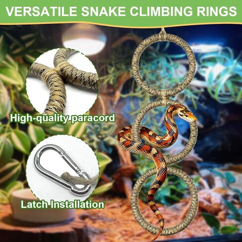 2 Pcs Snake Climbing Accessories, Reptile & Snake Climbing Ring Set with Suction Cups, Enrichment Toy for Ball Python, Corn Snake, Bearded Dragon, Lizard Tank Accessories in Kuwait