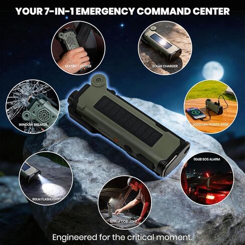 Car Emergency Escape Tool with Test Glass - Heavy Duty Window Breaker & Seatbelt Cutter, Solar Flashlight Power Bank, Vehicle Survival Kit for Families & Women Drivers, Roadside Gear (Green) in Kuwait
