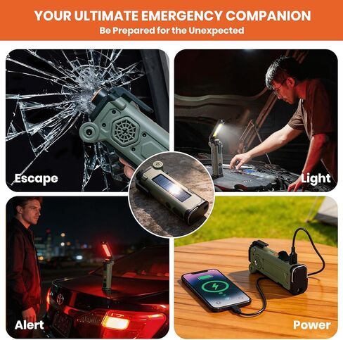 Car Emergency Escape Tool with Test Glass - Heavy Duty Window Breaker & Seatbelt Cutter, Solar Flashlight Power Bank, Vehicle Survival Kit for Families & Women Drivers, Roadside Gear (Green) in Kuwait